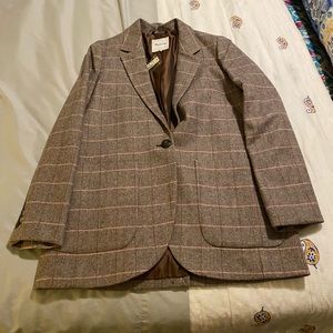 Madewell Plaid Blazer Size Large BRAND NEW WITH TAGS Brown and Pink Plaid